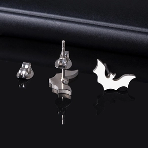 Gothic bat-shaped stud earrings in silver and white finish for Halloween fashion