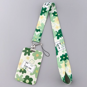Groene bloemen lanyard met bijpassende badgehouder en botanisch sterpatroon ontwerp