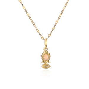 Gold plated fairy princess necklace with opal head and yellow zircon crystals for women