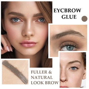 Detail of tinted eyebrow glue creating a fuller natural look with brown cream texture