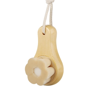 Manual wooden face brush with soft fiber bristles and a cotton lanyard for deep cleaning