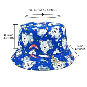 Blue kids bucket hat with koala print showing 52-54cm head circumference dimensions