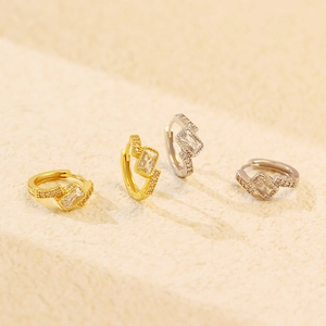 S925 silver geometric rectangular zircon earrings in gold and silver finish