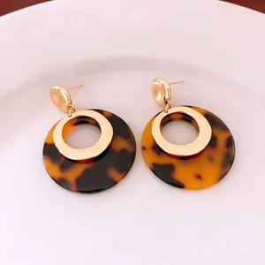 French vintage 18K gold plated resin earrings with tortoiseshell ring pendants