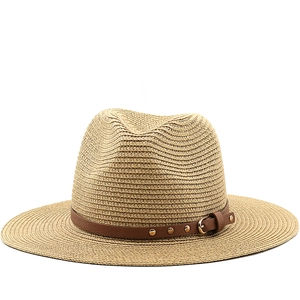 Retro Straw Fedora Hat Wide Brim Sun Protection Summer Beach Panama Jazz Style For Women Men With Rivet Belt