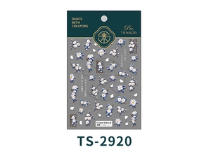 Detail of TS-2920 3D embossed nail stickers featuring white camellia and green leaf designs