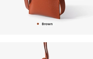 Close-up of brown leather phone bag with litchi texture and slender crossbody strap