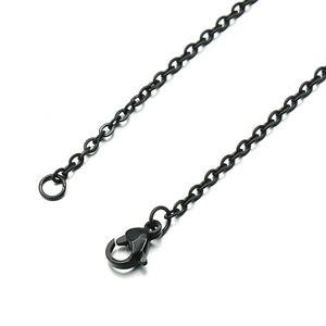 Black stainless steel O-link chain necklace featuring a secure lobster clasp on white background