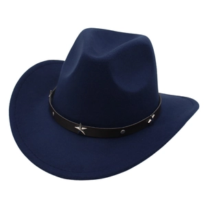 Western Cowboy Hat Faux Suede Wool Felt Fedora With Star Studded Leather Belt Retro Wide Brim Outdoor For Men Women