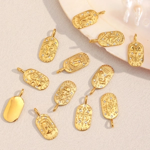 Detailed set of 12 gold-plated zodiac oval charms with crystals and constellation names