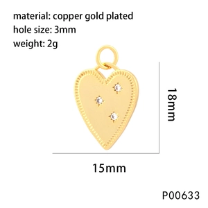 Gold plated heart pendant with zircon accents and 18mm by 15mm size dimensions