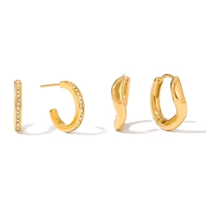 Luxurious 18k gold plated stainless steel twisted hoops and sparkling crystal earrings