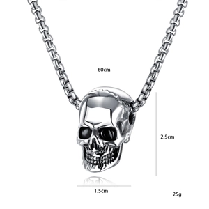 Pendentif crâne argenté poli sur chaîne de 60cm pour hommes au style hip hop gothique