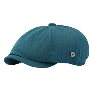 Retro dark teal newsboy cap for men and women featuring breathable plaid texture