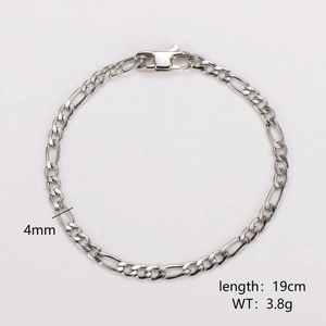 Hip hop style 4mm silver Figaro chain bracelet in stainless steel with lobster clasp