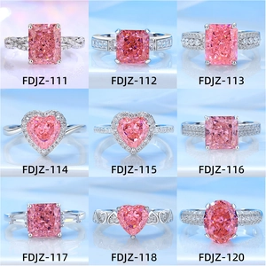 Collection of nine S925 silver rings with pink sapphire stones in various elegant shapes