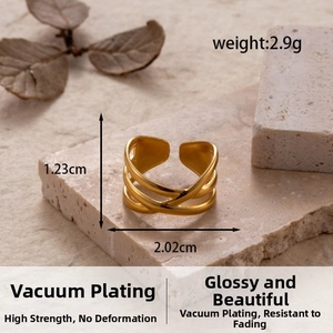 Detailed view of hollow gold cross ring showing weight 2.9g and size 1.23cm height