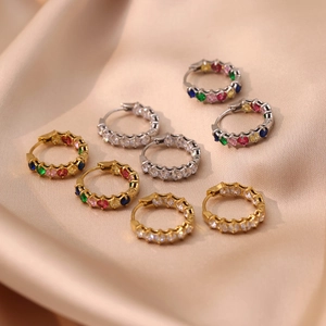 French Style Titanium Steel Hoop Earrings With Colorful Cubic Zirconia High End Versatile Simple Fashion Jewelry Women