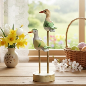 Modern minimalist hand-painted wooden sea bird figurines with solid wood base for home decor