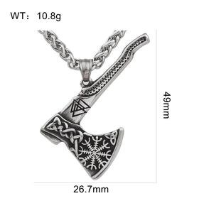 Detailed view of Viking double axe pendant with specific dimensions 49mm x 26.7mm