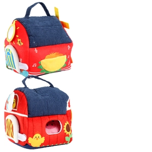 Giocattolo educativo peluche casa della fattoria con alfabeto e motivi animali colorati
