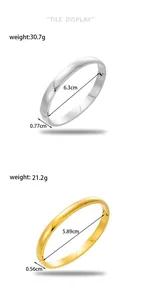 Size specifications for gold and silver minimalist oval stainless steel bangles