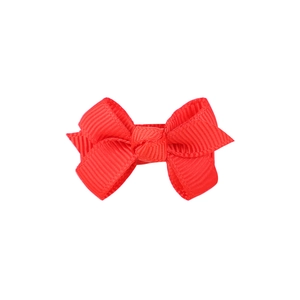 Handmade red grosgrain ribbon bow hair clip with textured fabric for kids and babies