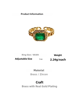 Detail showing vintage emerald zircon ring with cuban chain band and 1cm width specifications