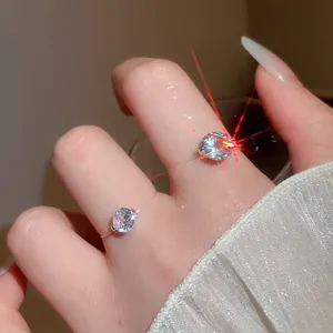 Minimalist Floating Zircon Solitaire Ring With Invisible Transparent Wire Band Copper Claw Simple Fashion For Women
