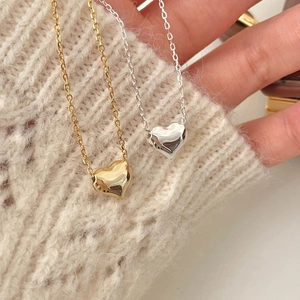 925 Sterling Silver Heart Pendant Necklace Minimalist Korean Style Jewelry For Women