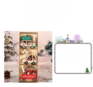 Three-piece wooden Christmas car ornaments with Santa and Reindeer painted details