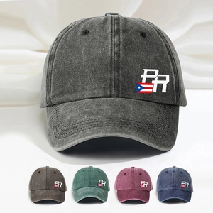 Puerto Rico Flag Embroidery Washed Cotton Baseball Cap Retro Distressed Adjustable Curved Brim Outdoor Sun Protection Hat