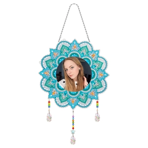 DIY diamond painting mandala suncatcher with custom photo center and crystal pendants