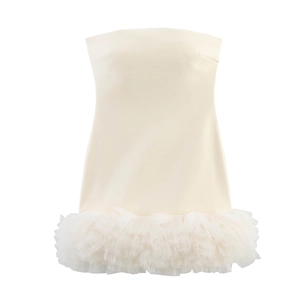 Vestito Corto Senza Spalline Orlo A Volant In Maglia Aderente Senza Maniche Stile Dolce Poliestere Festa Per Donna