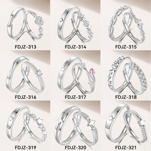 Collection of nine S925 sterling silver couple rings with diverse geometric designs