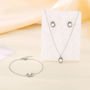 Ensemble de bijoux 3 pièces en acier inoxydable avec perles collier bracelet et boucles