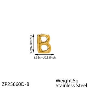 Detailed size measurement of golden stainless steel puffy bubble letter B pendant