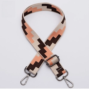 Adjustable wide replacement bag strap with geometric patterns and gunmetal swivel hooks