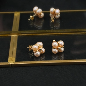 Natural Freshwater Pearl Flower Stud Earrings For Women 925 Sterling Silver Post Electroplated Gold Floral Jewelry Gift