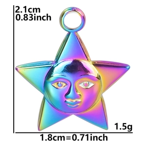 Rainbow stainless steel star pendant with face relief and dimensions 2.1cm by 1.8cm