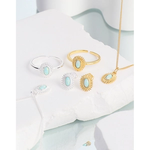 Minimalist S925 sterling silver opal jewelry set including necklaces and open rings