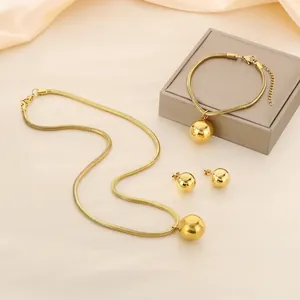 Stainless Steel 18K Gold Plated Hollow Round Ball Pendant Snake Chain Necklace Bracelet Earrings Trendy Fashion Accessories