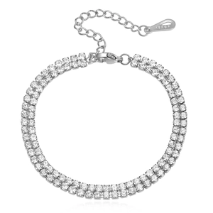 6mm silver titanium steel tennis bracelet with double row crystals and lobster clasp