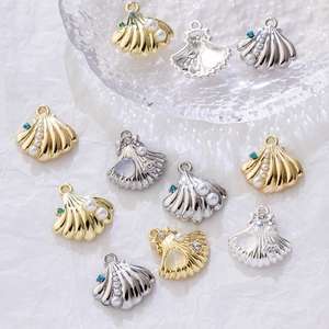 Ocean Series Scallop Shell Charms Alloy Faux Artificial Pearl Rhinestone Pendants For DIY Jewelry Making Necklaces Earrings