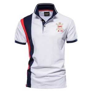 Men's cotton polo shirt with contrast color collar and embroidered crown emblem on chest