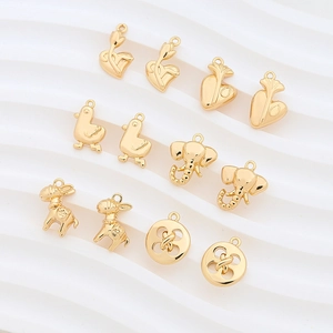 Real Gold Plated Copper Pendants Animal Shape Heart Button Duck Elephant Charms For DIY Jewelry Making Necklace Accessory