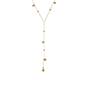 18K gold plated stainless steel Y-shaped necklace with long tassel and metal beads