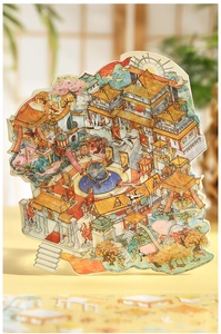 Detail of 3D mythical oriental acrylic sticker featuring Chinese palace and cranes