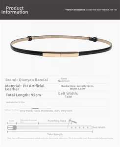 Detailed measurement chart for women's thin patent leather belt showing SPU size info