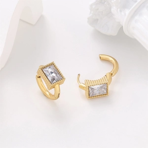 Elegant gold-plated rectangular zirconia hoop earrings crafted from 304 stainless steel